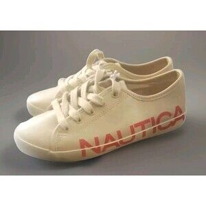 Nautica Sneakers Women's  Size 5.5 Cream Red Fashion Logo Lace Up New!